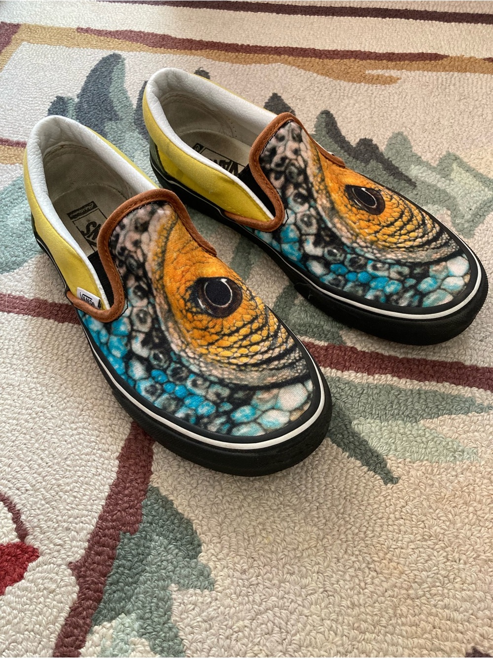 Vans Women’s 8 or Men's 6.5 Slip-On Sneakers in bright Custom Chameleon Graphic